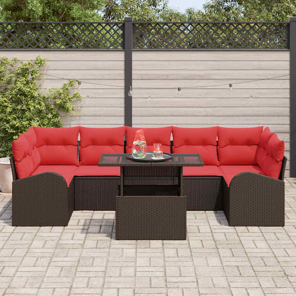 Ensemble de canapé de jardin 8 pcs Marron polyrotin