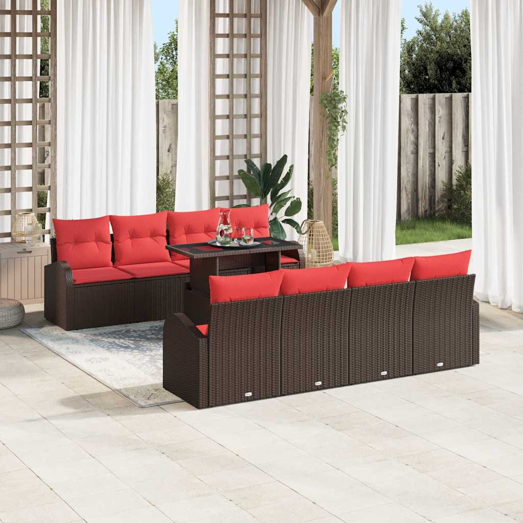 Ensemble de canapé de jardin 9 pcs Marron polyrotin