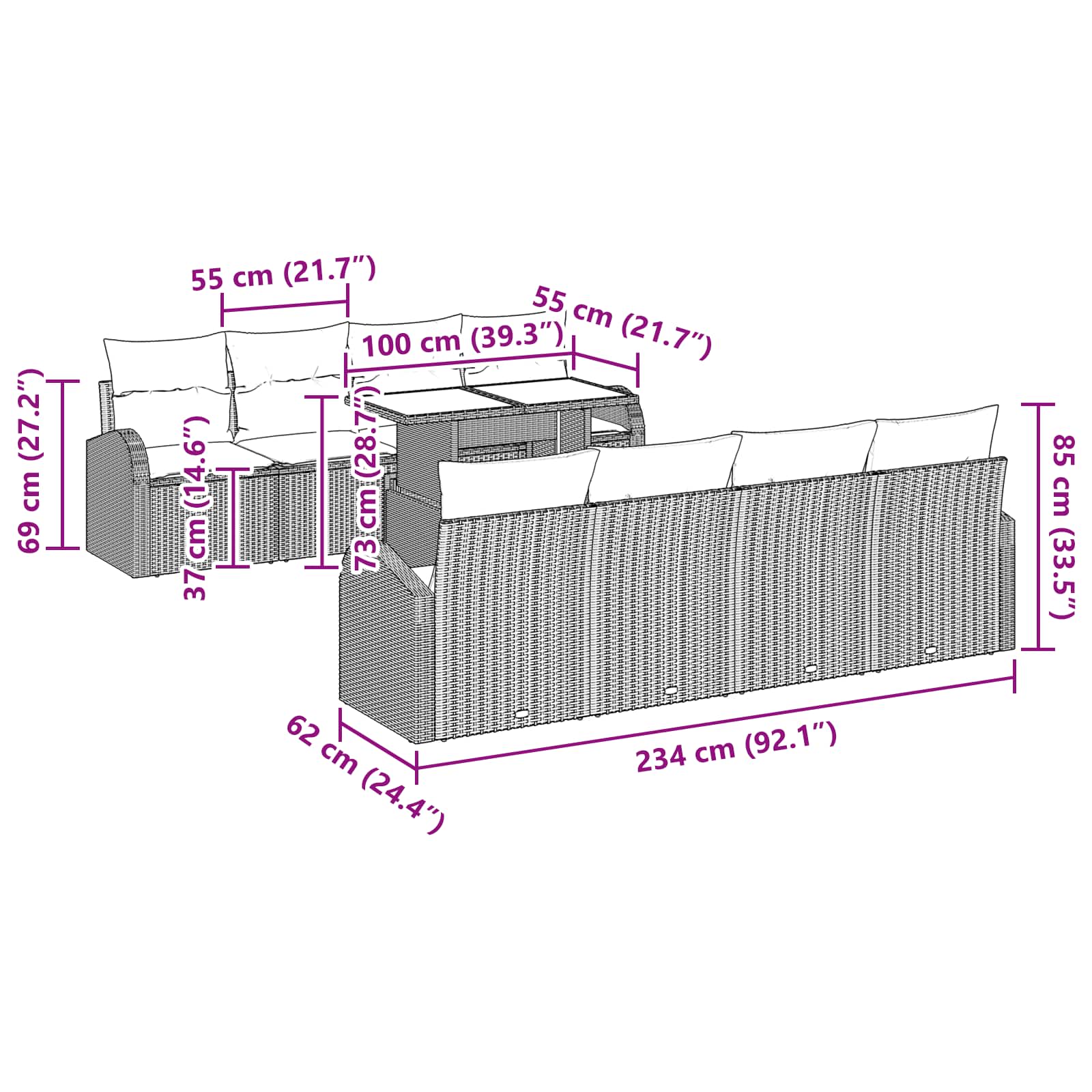 Ensemble de canapé de jardin 9 pcs Marron polyrotin
