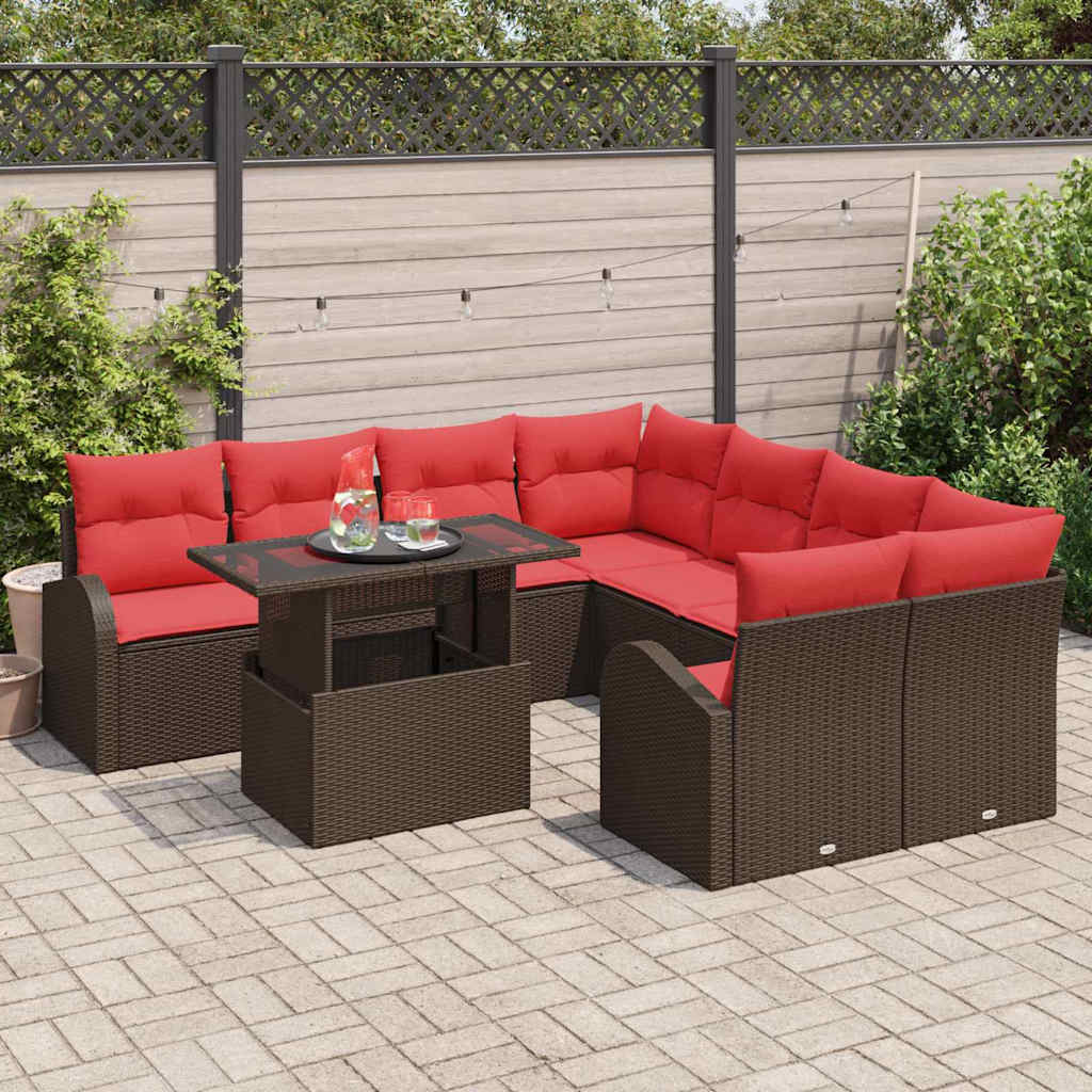 Ensemble de canapé de jardin 9 pcs Marron polyrotin