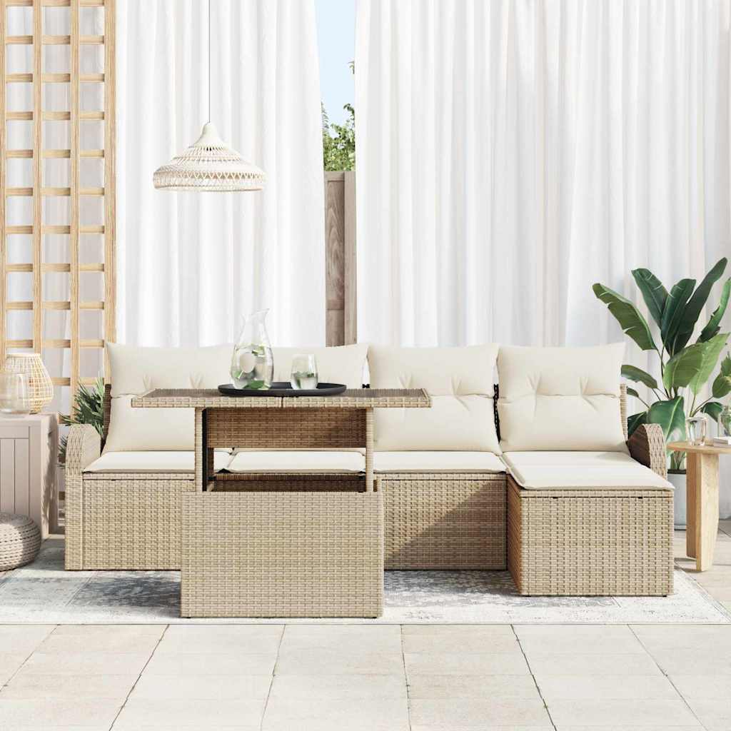 Ensemble de canapé de jardin avec coussin 6 pcs Beige polyrotin