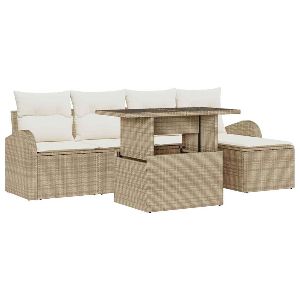 Ensemble de canapé de jardin avec coussin 6 pcs Beige polyrotin
