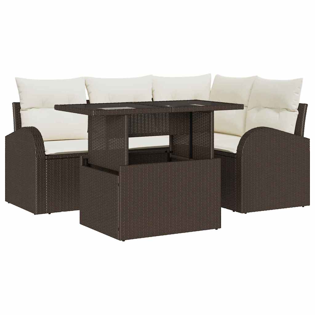 Ensemble de canapé de jardin 5 pcs Marron Poly rotin - XIOS