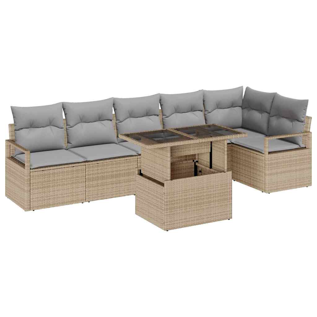 Ensemble de canapé de jardin 7 pcs Beige Poly rotin