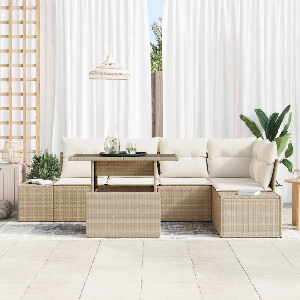 Ensemble de canapé de jardin avec coussin 6 pcs Beige polyrotin