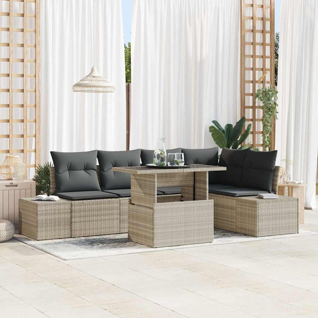 Ensemble de canapé de jardin 6 pc Gris clair polyrotin