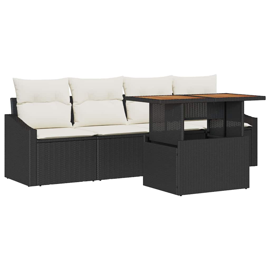 Ensemble de canapé de jardin avec coussin 5 pcs Noir Poly rotin