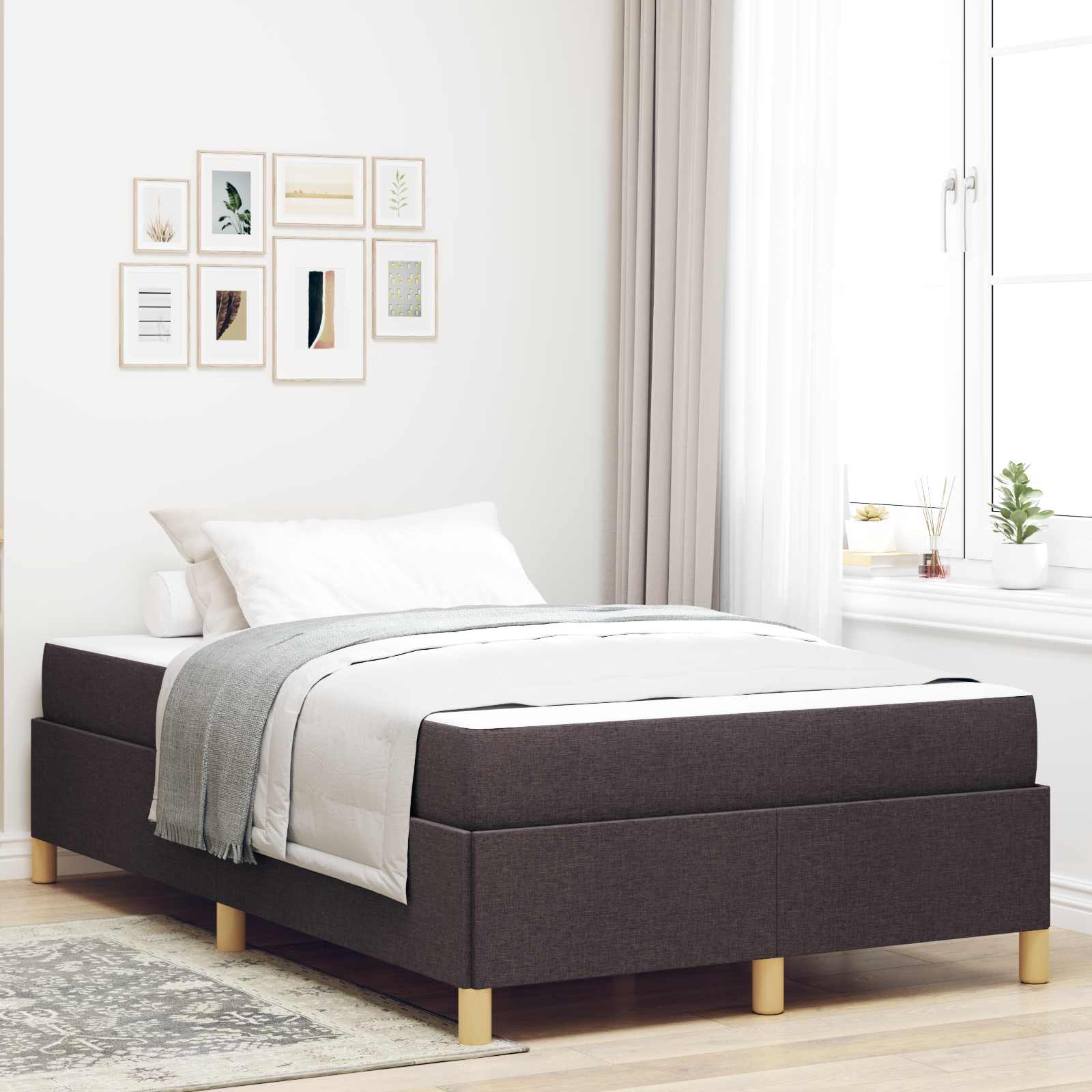 Cadre de lit avec matelas Marron foncé 120 x 200 cm tissu - XIOS