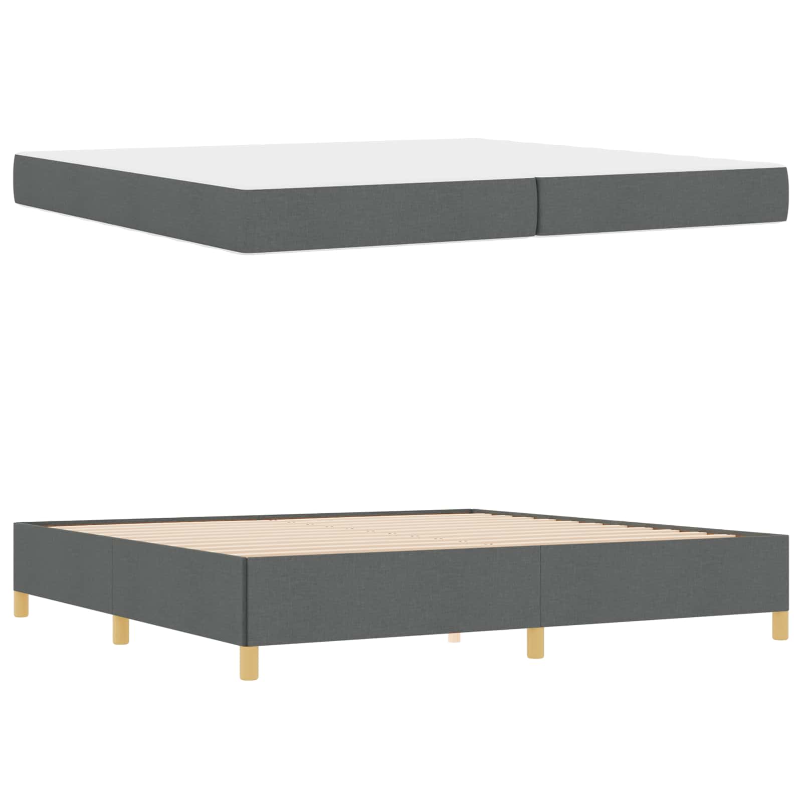 Cadre de lit avec matelas Gris foncé 200 x 200 cm tissu - XIOS