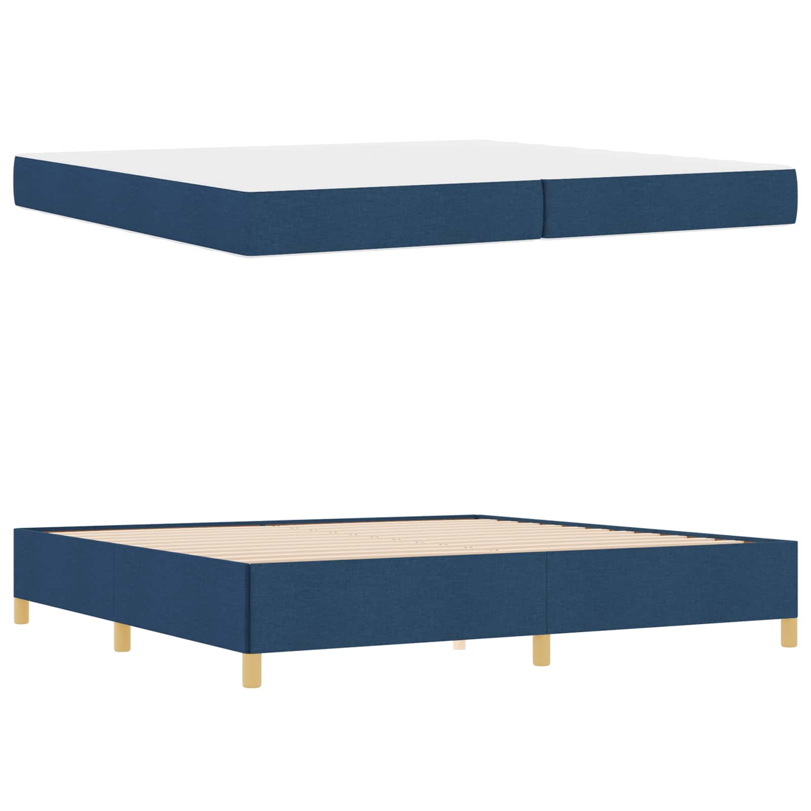 Cadre de lit avec matelas Bleu 200 x 200 cm tissu - XIOS