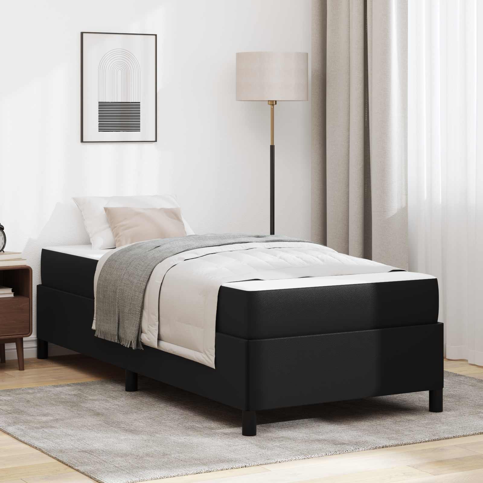 Cadre de lit avec matelas Noir 90 x 190 cm tissu - XIOS