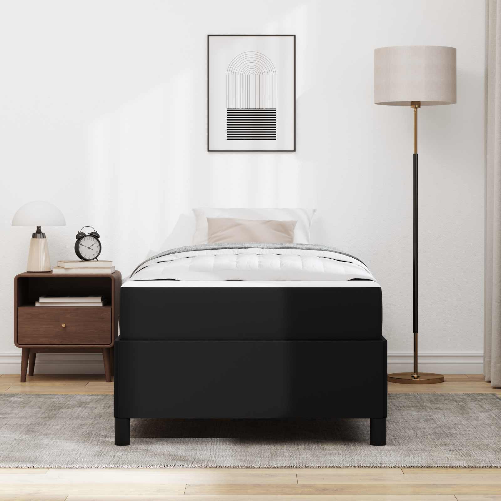 Cadre de lit avec matelas Noir 90 x 190 cm tissu - XIOS