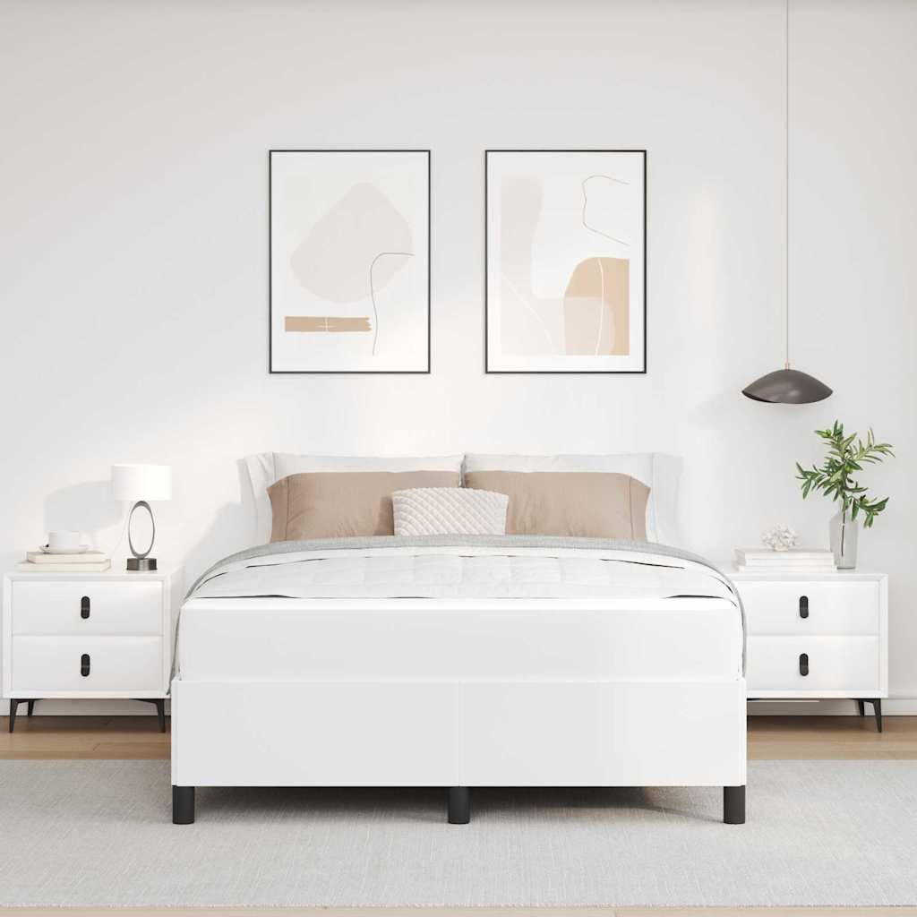Cadre de lit avec matelas Blanc 140 x 190 cm tissu - XIOS