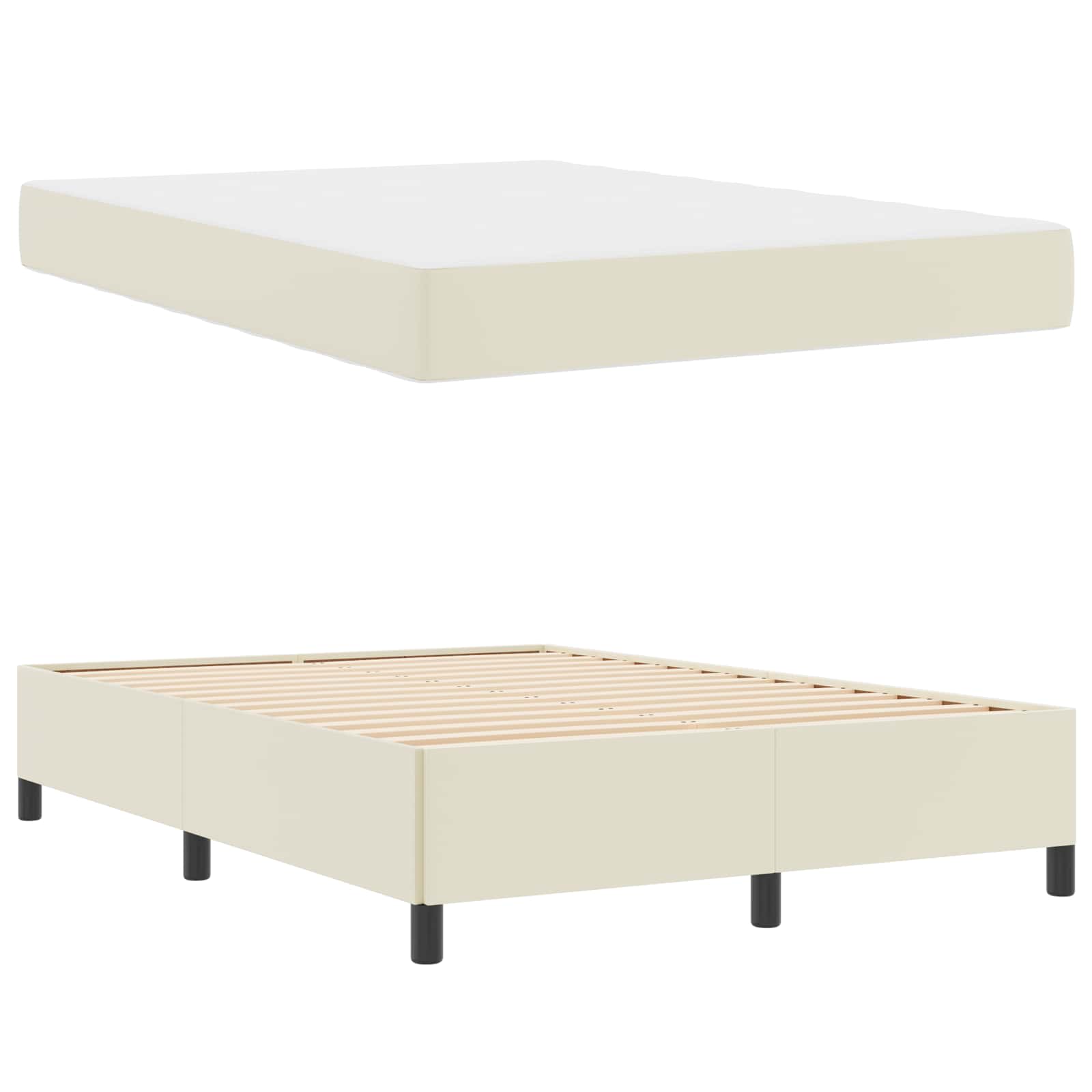 Cadre de lit avec matelas Crème 160 x 200 cm tissu