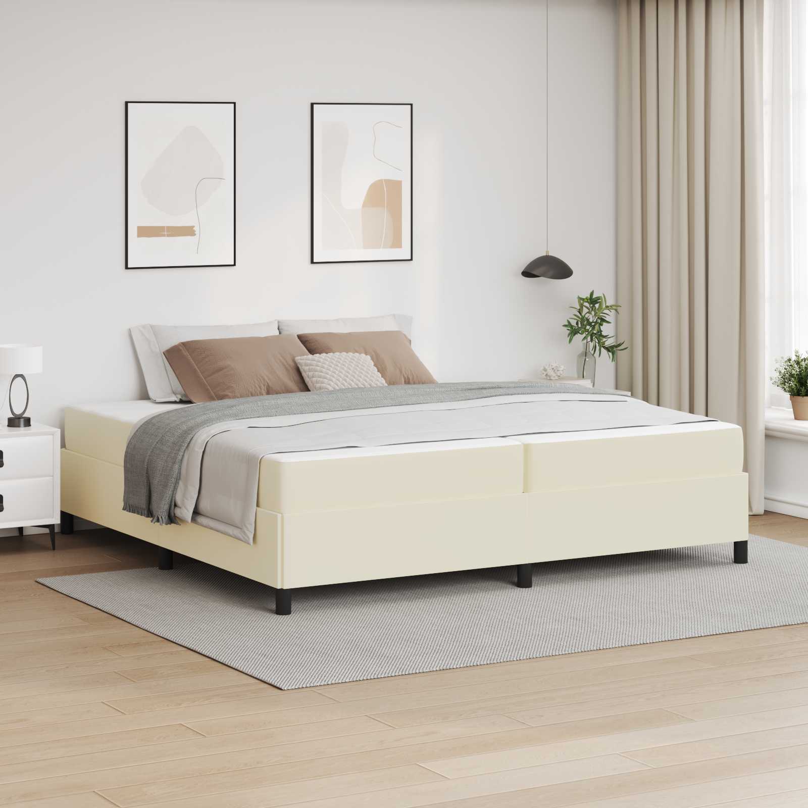 Cadre de lit avec matelas Crème 200 x 200 cm tissu - XIOS