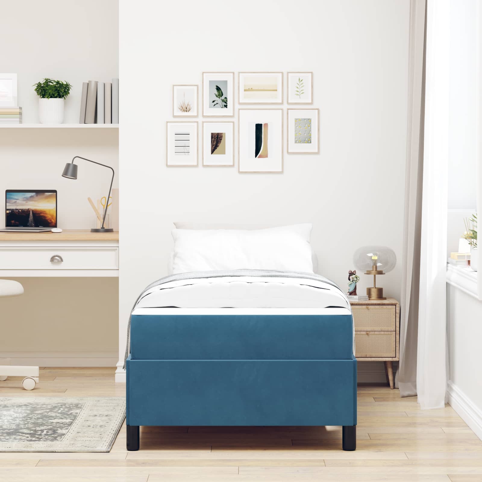 Cadre de lit avec matelas Bleu foncé 80 x 200 cm tissu - XIOS