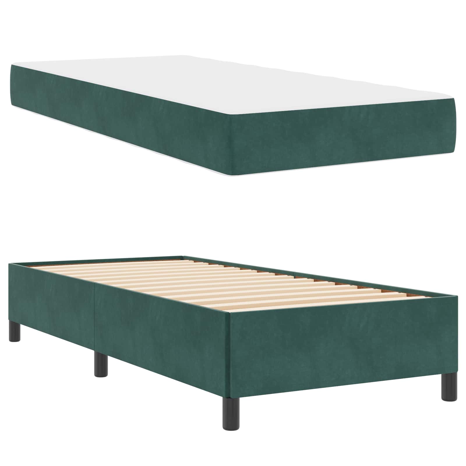 Cadre de lit avec matelas Vert foncé 90 x 190 cm tissu - XIOS