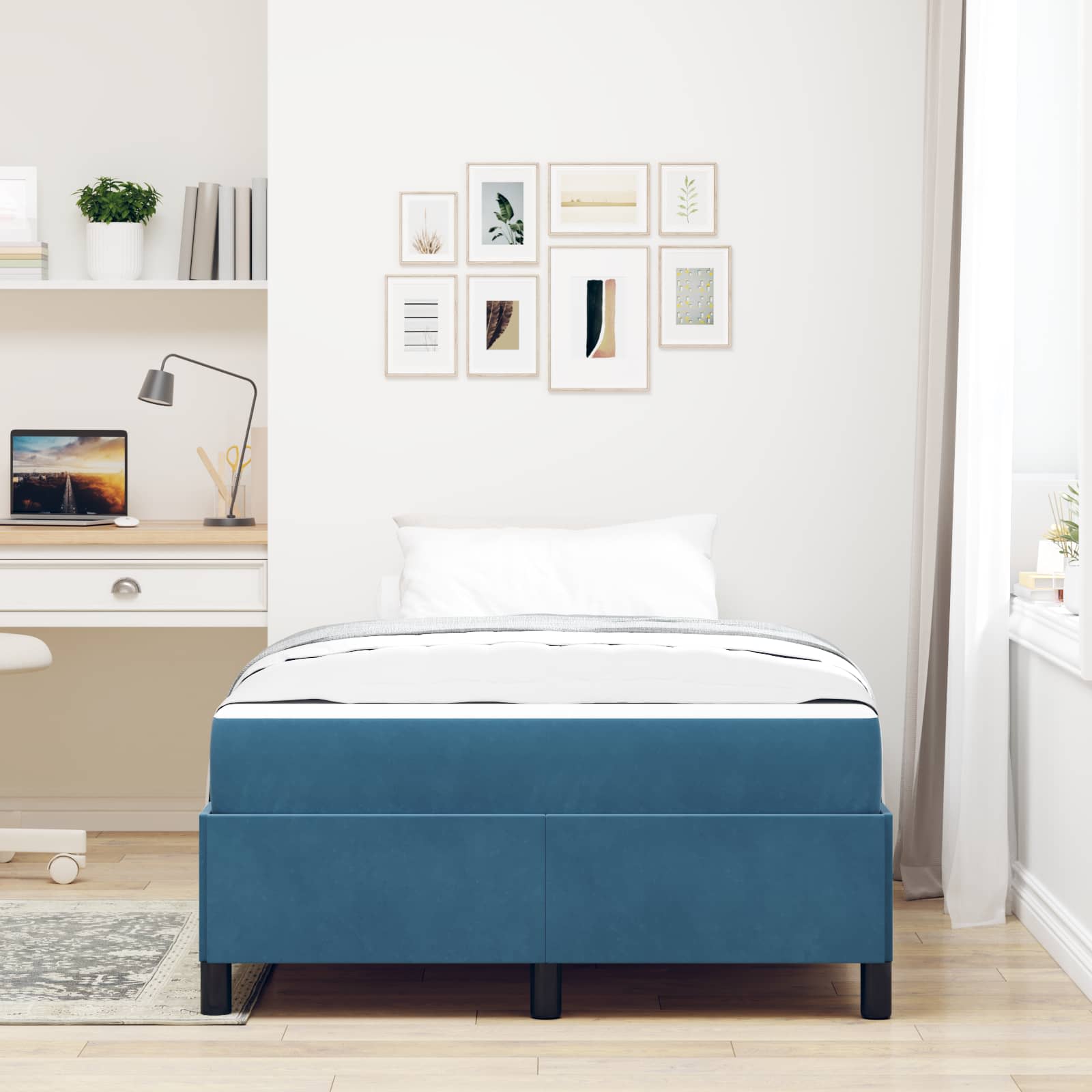 Cadre de lit avec matelas Bleu foncé 120 x 200 cm tissu - XIOS