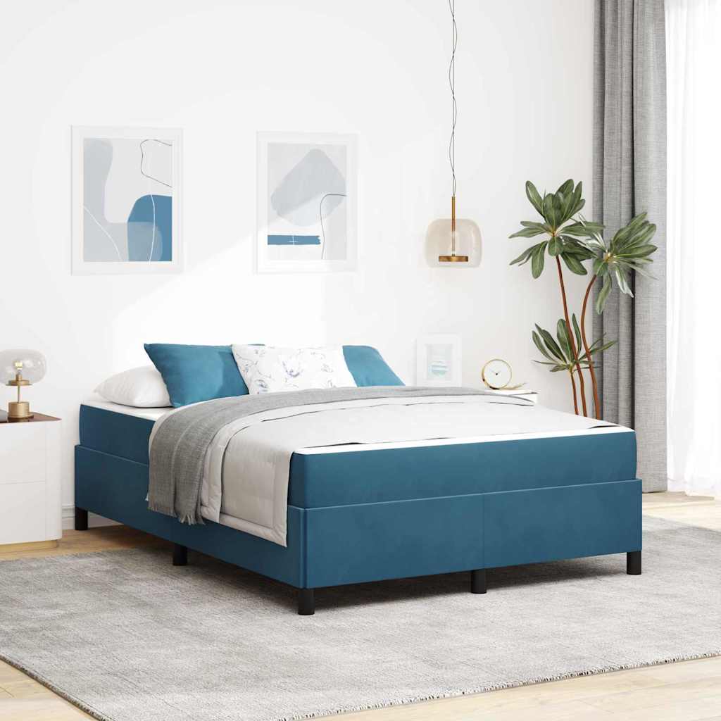 Cadre de lit avec matelas Bleu foncé 140 x 190 cm tissu - XIOS