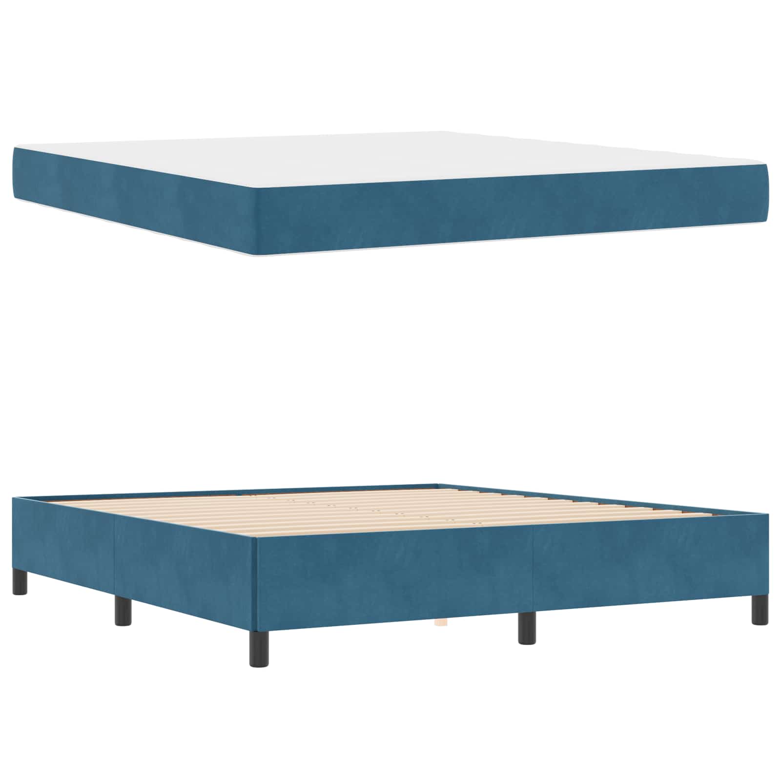 Cadre de lit avec matelas Bleu foncé 180 x 200 cm tissu - XIOS
