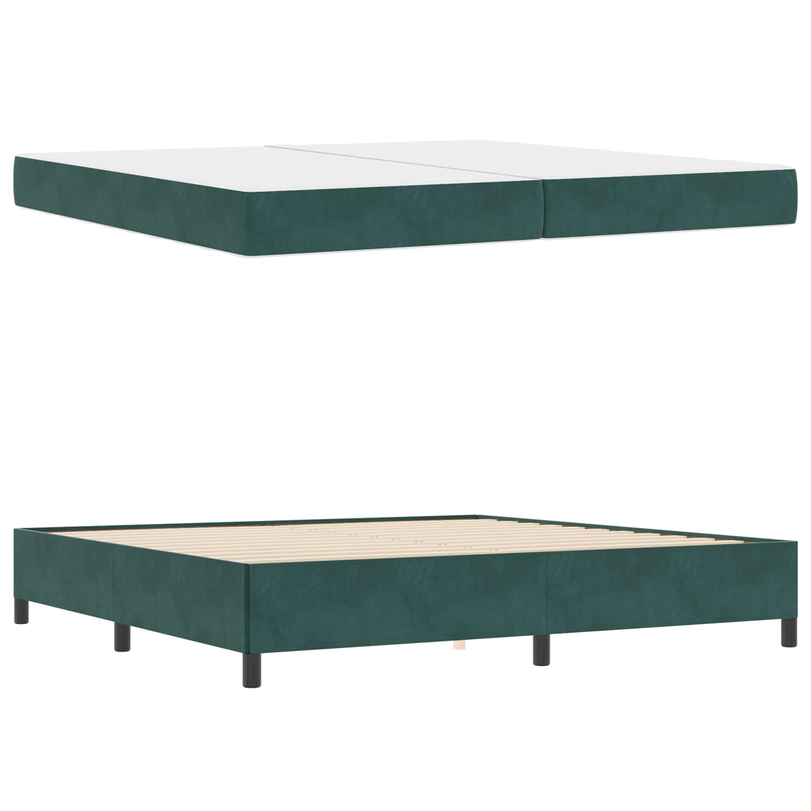 Cadre de lit avec matelas Vert foncé 200 x 200 cm tissu - XIOS