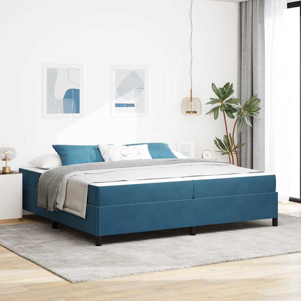 Cadre de lit avec matelas Bleu foncé 200 x 200 cm tissu - XIOS