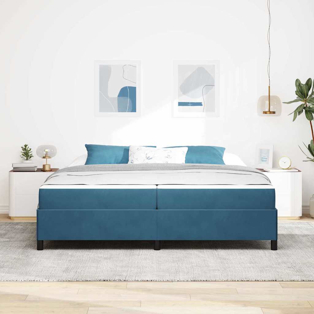 Cadre de lit avec matelas Bleu foncé 200 x 200 cm tissu - XIOS