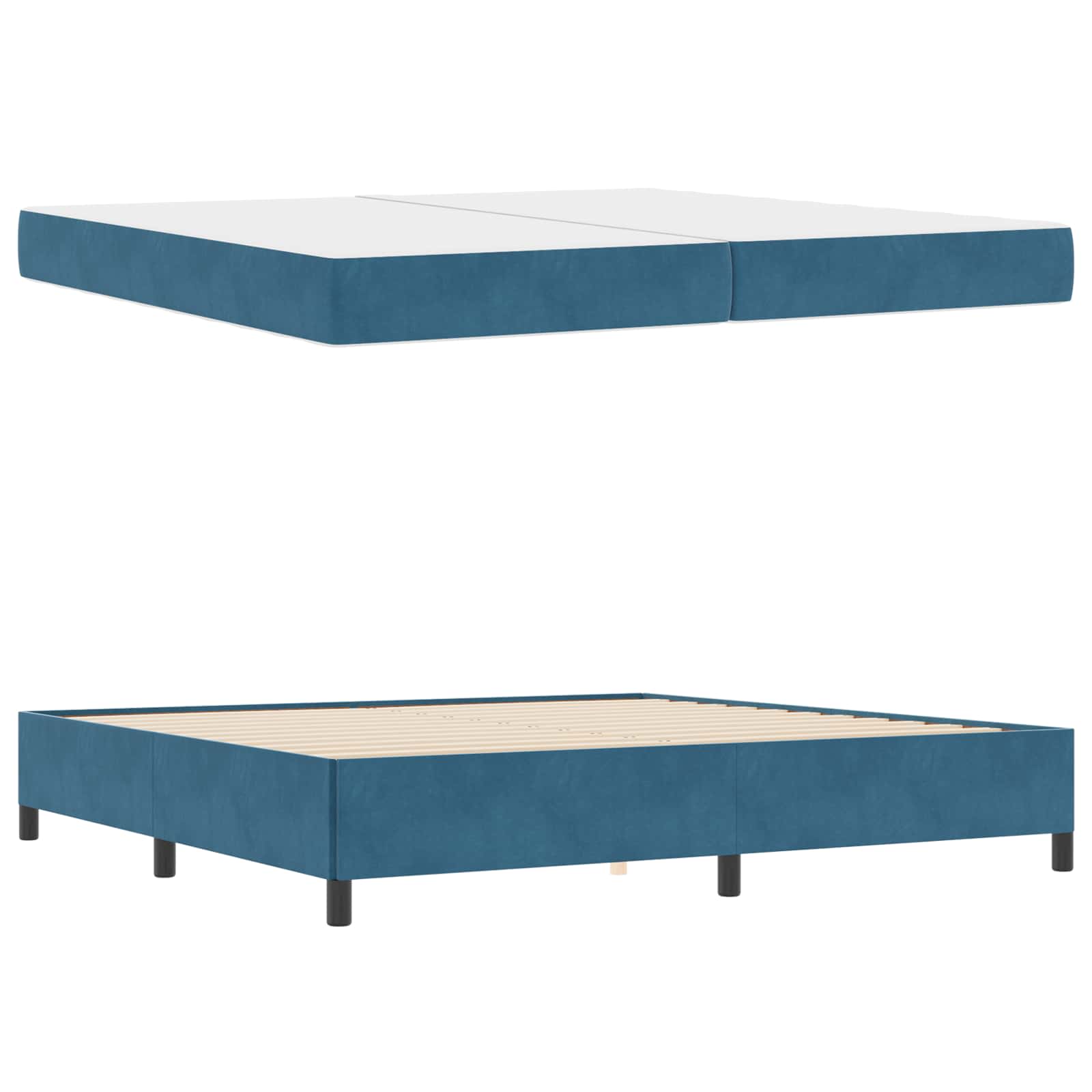 Cadre de lit avec matelas Bleu foncé 200 x 200 cm tissu - XIOS