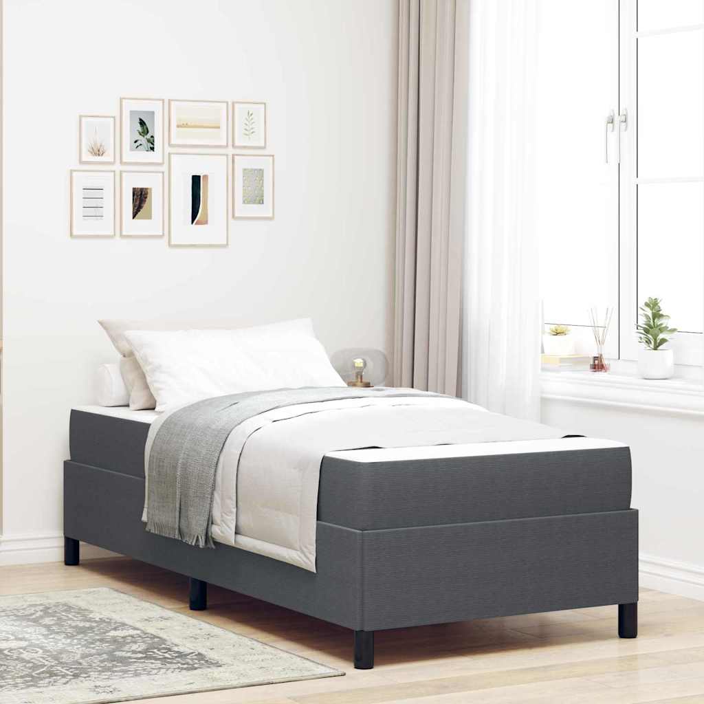 Cadre de lit avec matelas Gris foncé 90 x 190 cm tissu