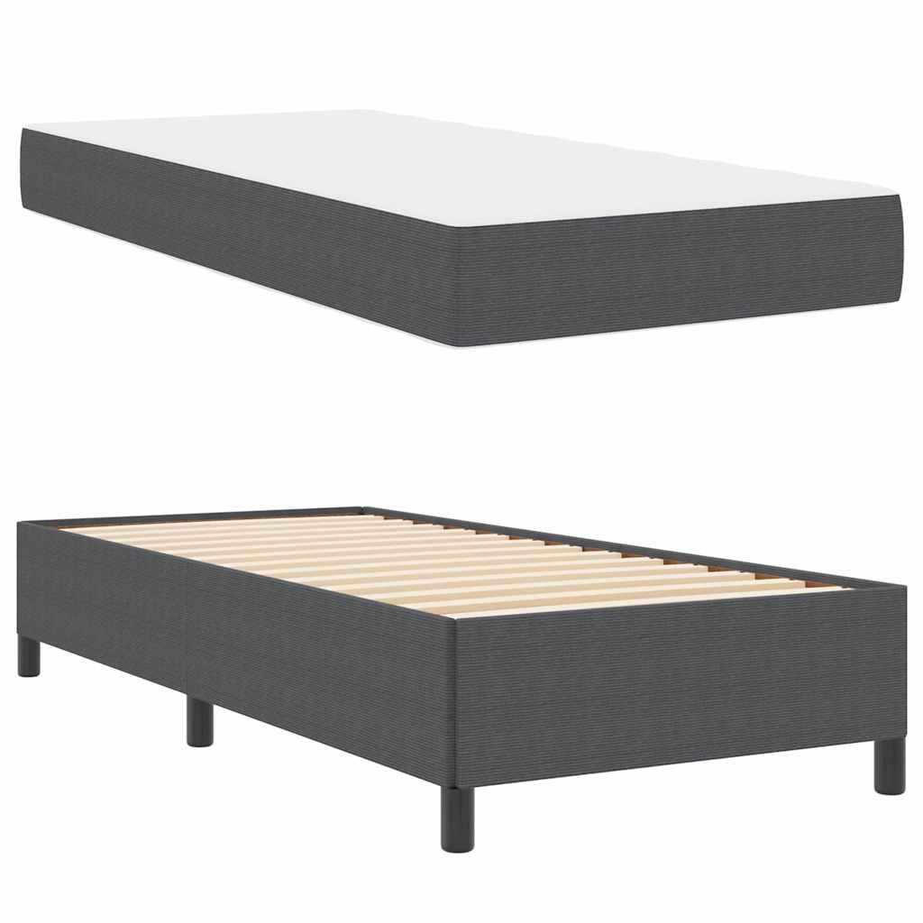 Cadre de lit avec matelas Gris foncé 90 x 190 cm tissu