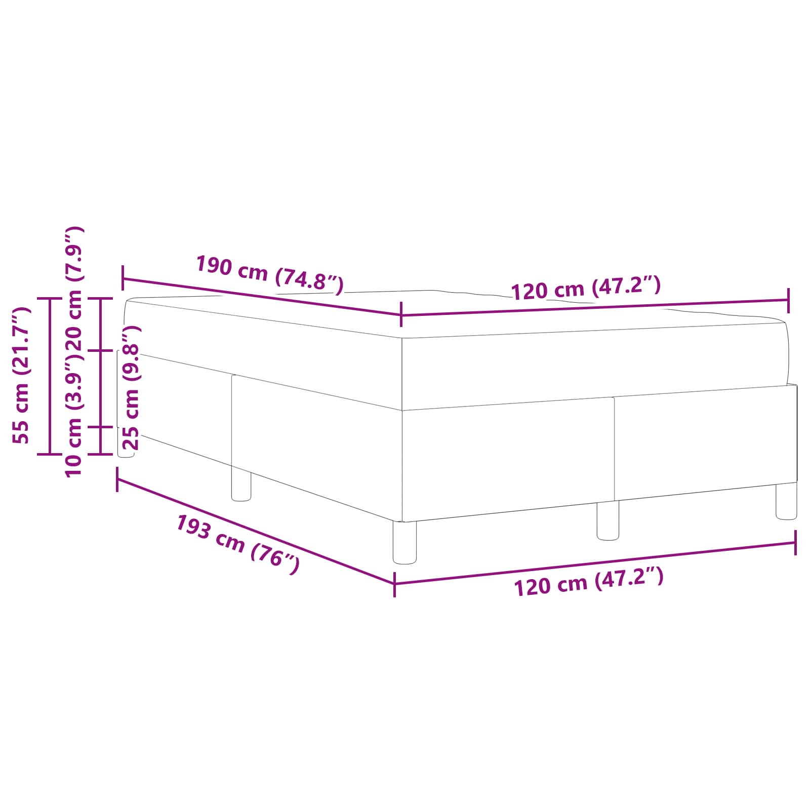 Cadre de lit avec matelas Gris clair 120 x 190 cm tissu - XIOS