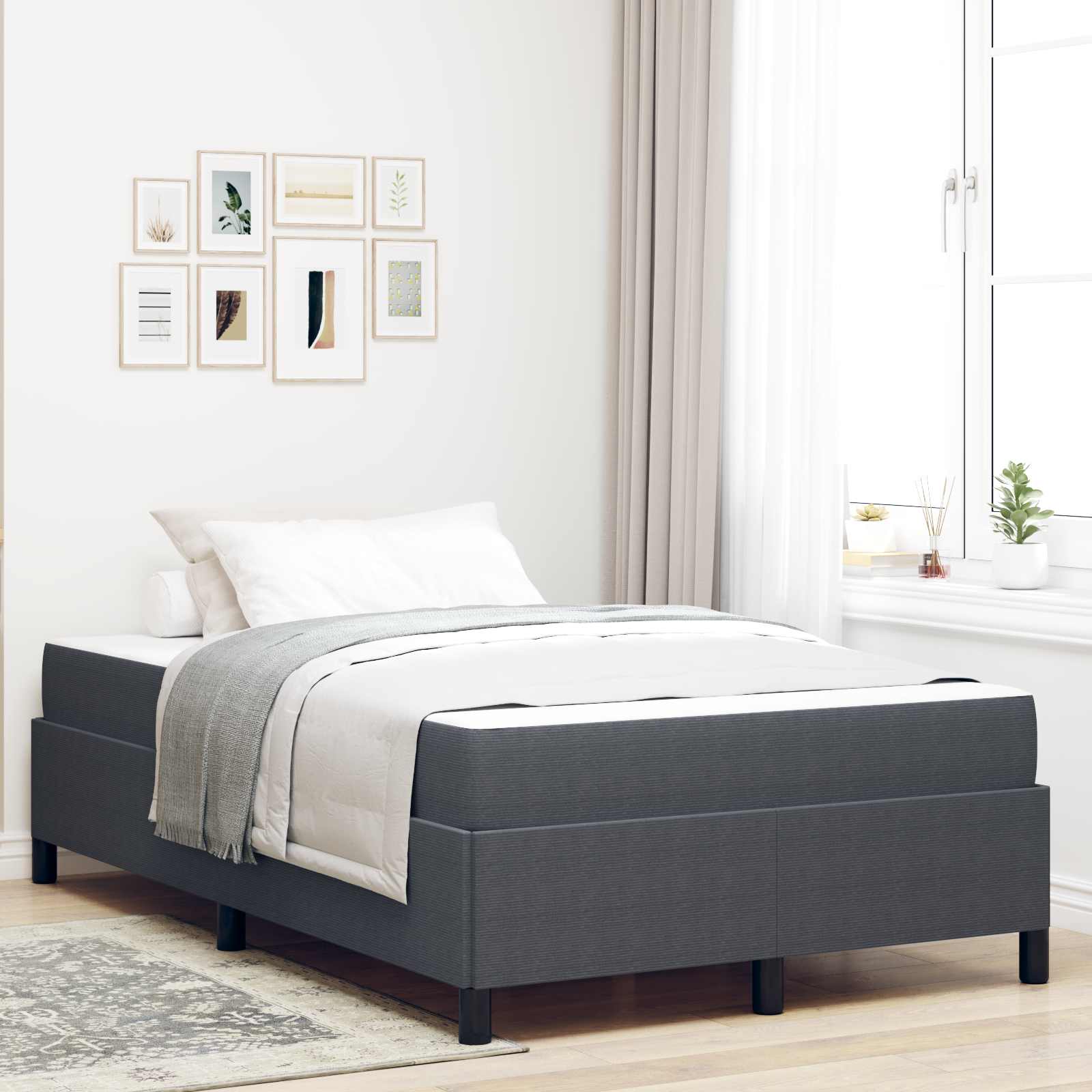 Cadre de lit avec matelas Gris foncé 120 x 190 cm tissu - XIOS
