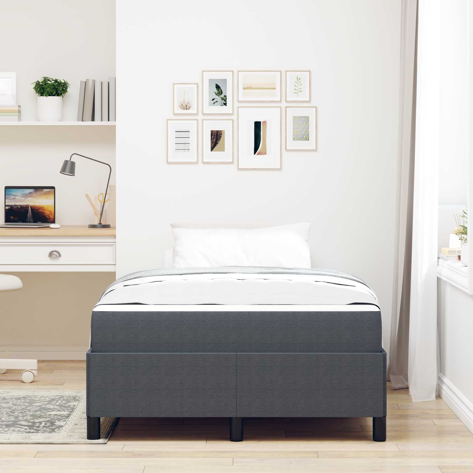 Cadre de lit avec matelas Gris foncé 120 x 190 cm tissu - XIOS