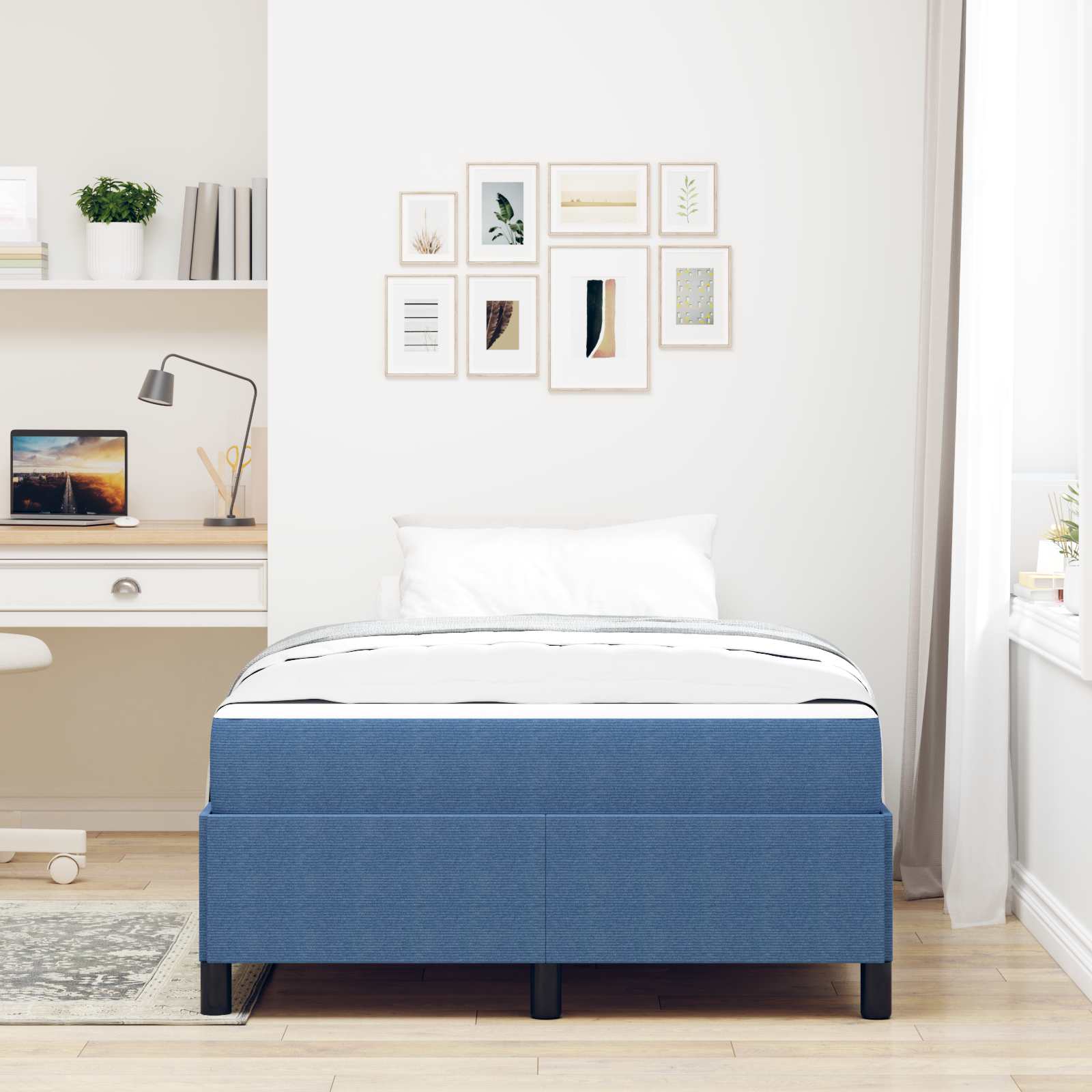 Cadre de lit avec matelas Bleu 120 x 200 cm tissu - XIOS