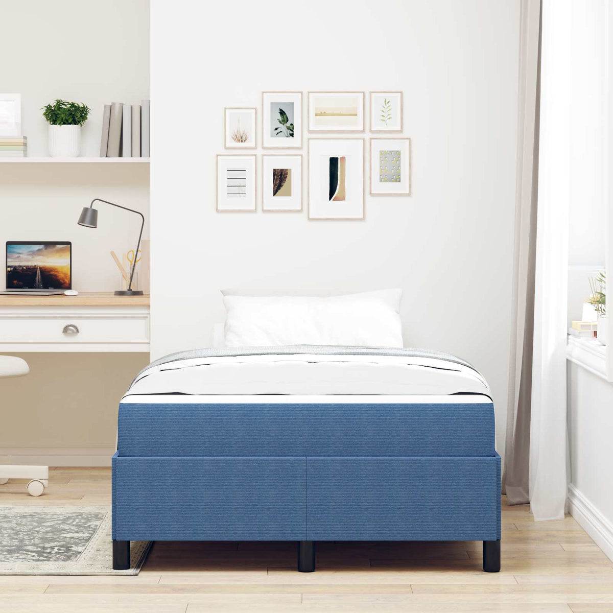 Cadre de lit avec matelas Bleu 120 x 200 cm tissu