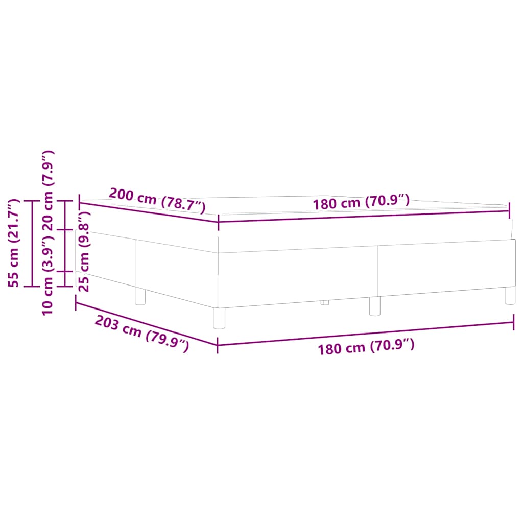 Cadre de lit avec matelas Gris foncé 180 x 200 cm tissu