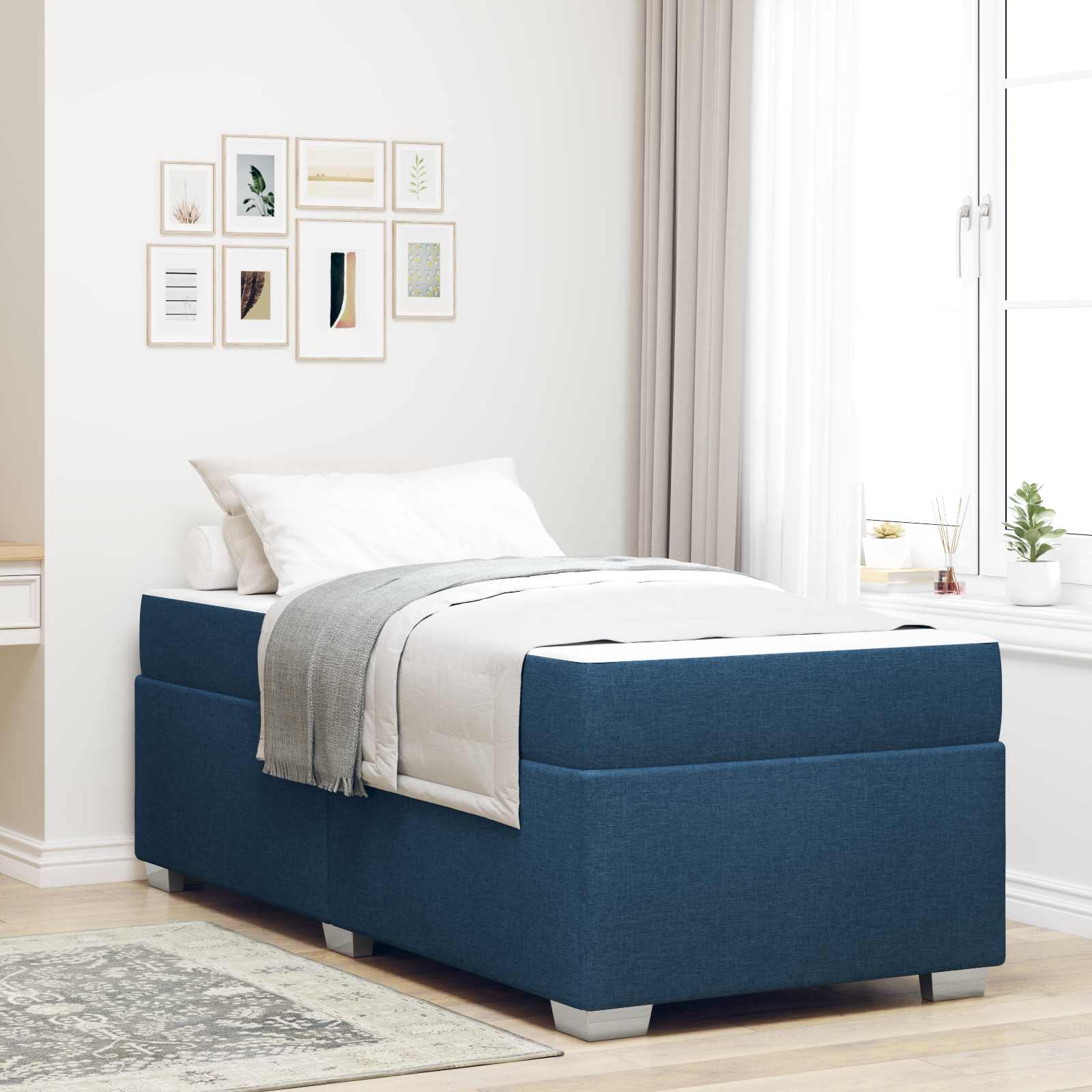 Cadre de lit avec matelas Bleu 80 x 200 cm tissu