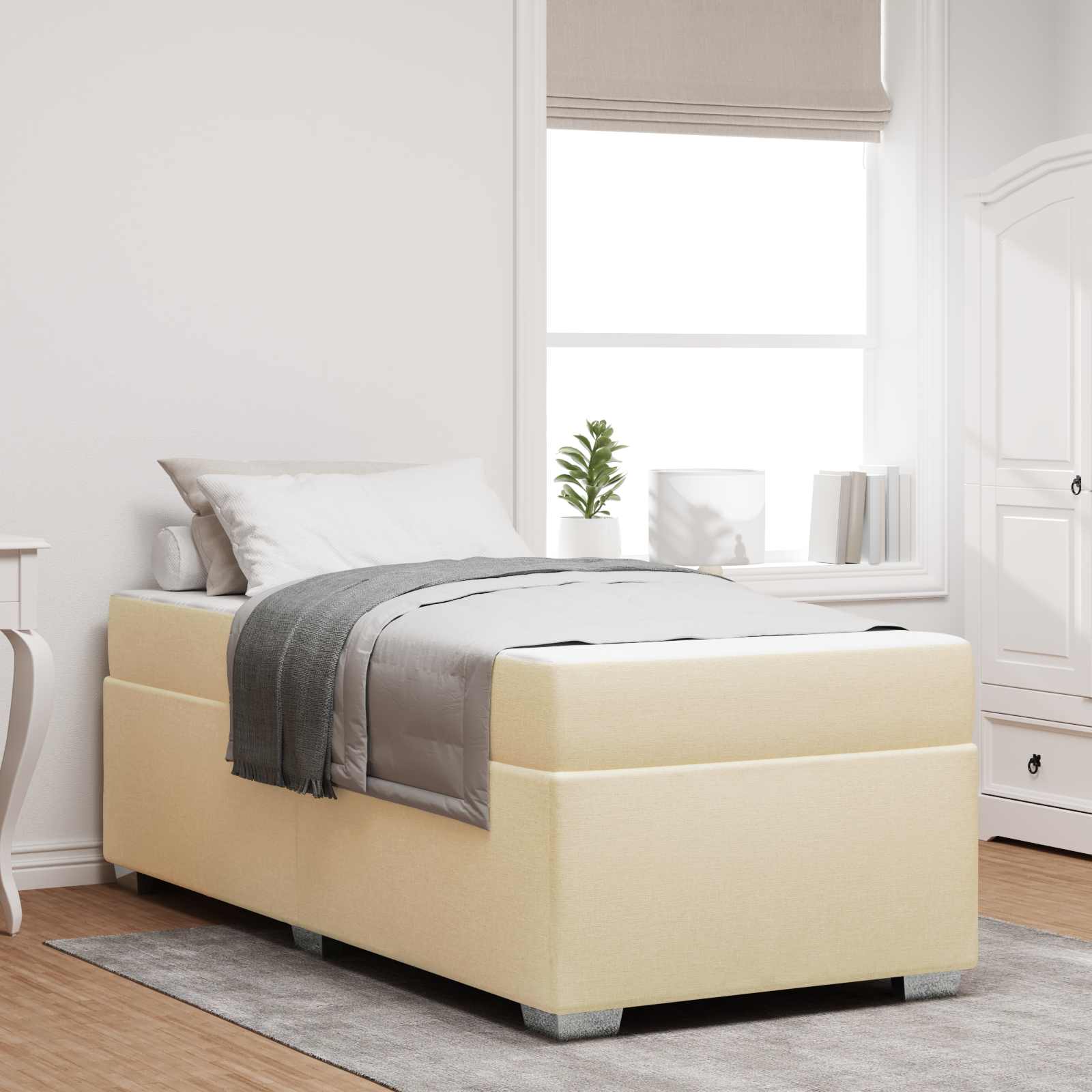 Cadre de lit avec matelas Crème 90 x 190 cm tissu - XIOS