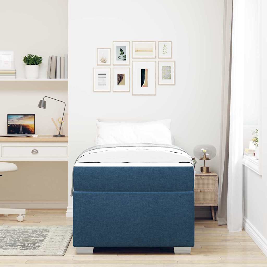 Cadre de lit avec matelas Bleu 90 x 190 cm tissu - XIOS