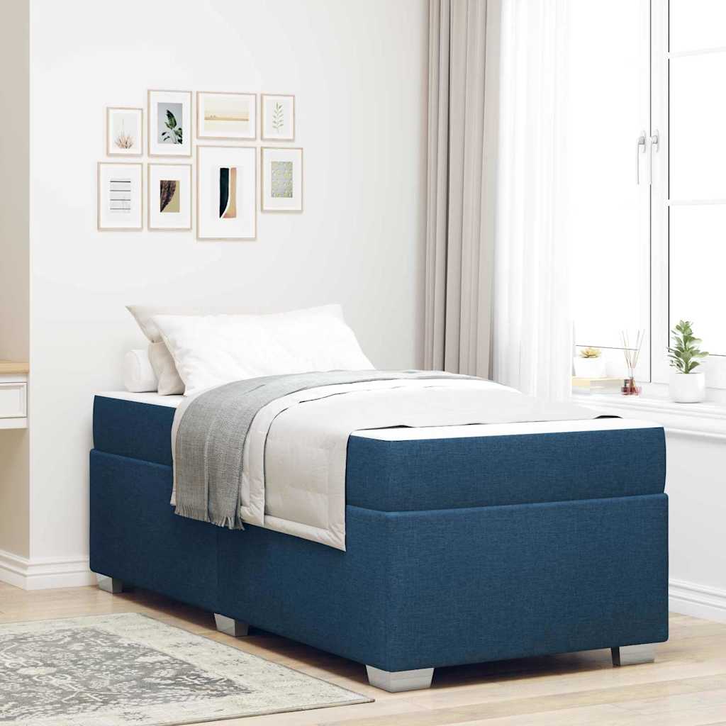 Cadre de lit avec matelas Bleu 100 x 200 cm tissu - XIOS