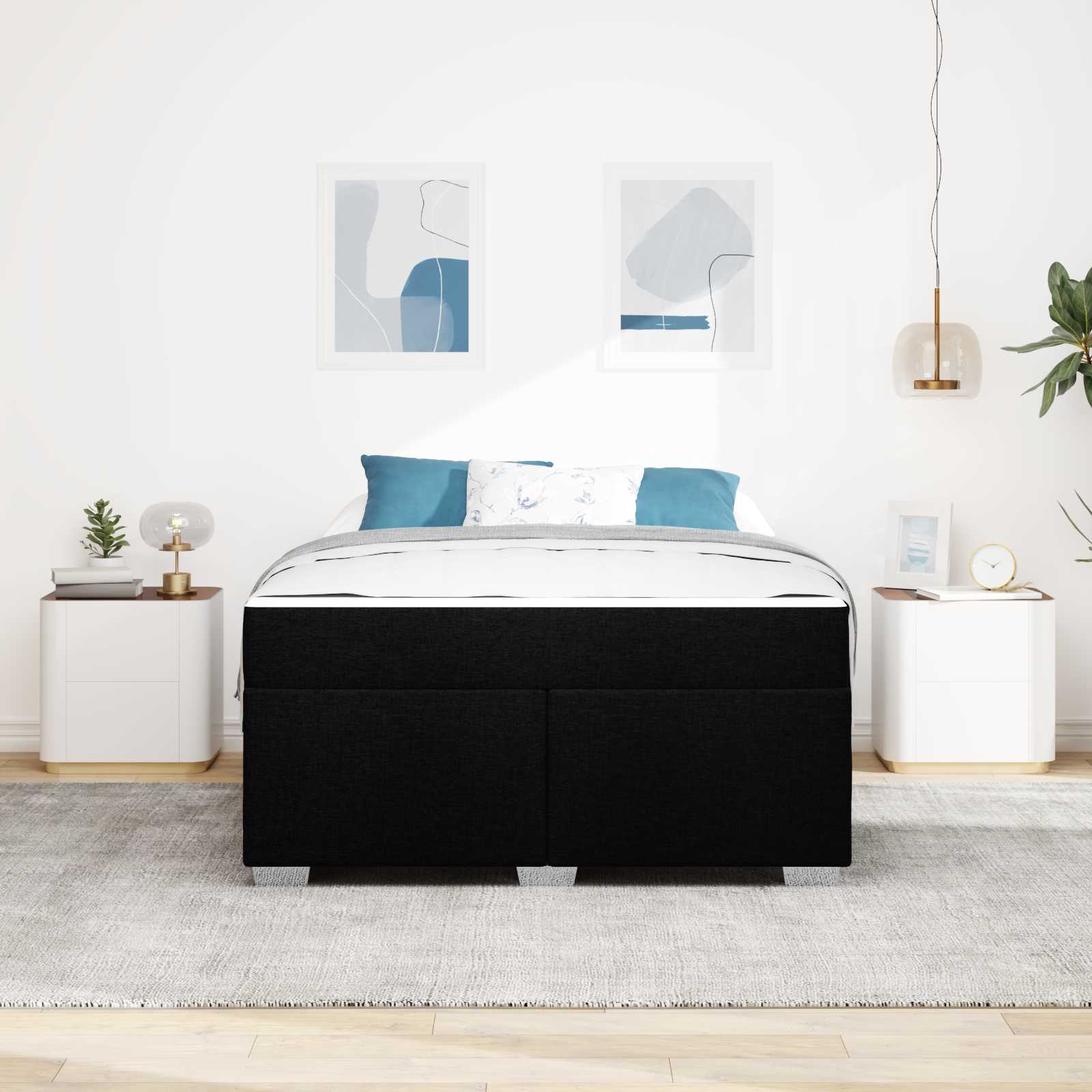 Cadre de lit avec matelas Noir 160 x 200 cm tissu - XIOS