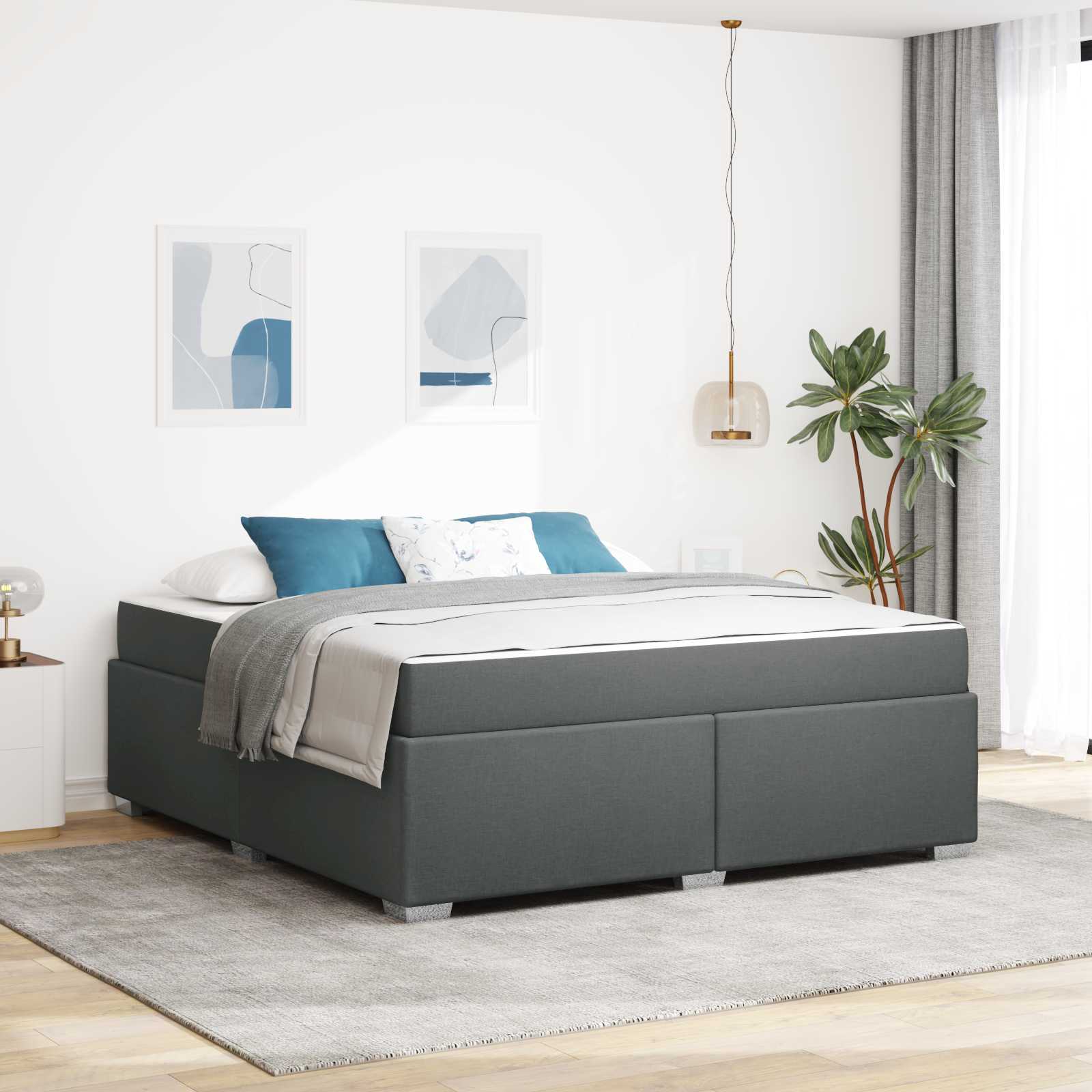 Cadre de lit avec matelas Gris foncé 180 x 200 cm tissu - XIOS