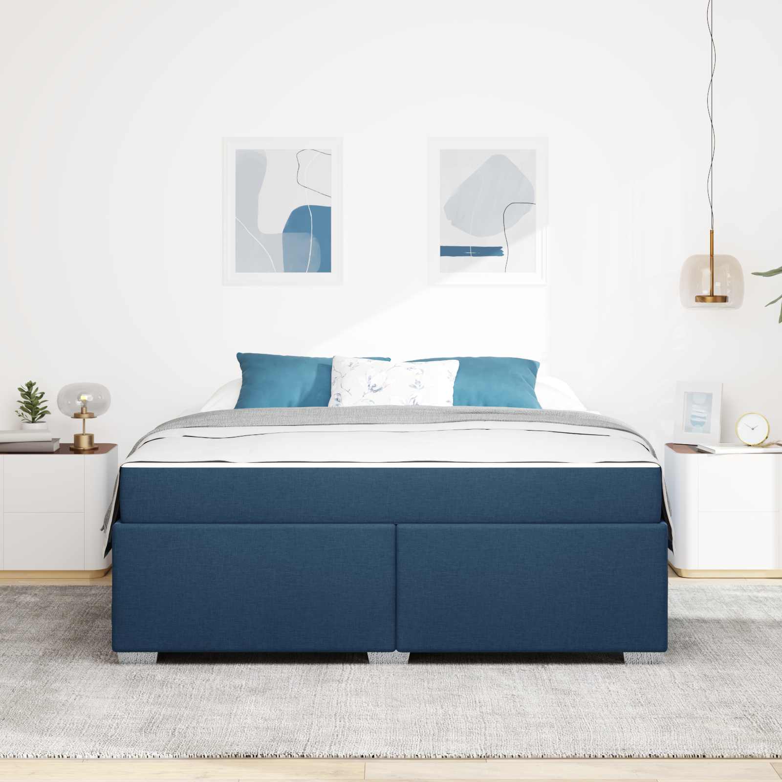 Cadre de lit avec matelas Bleu 180 x 200 cm tissu - XIOS