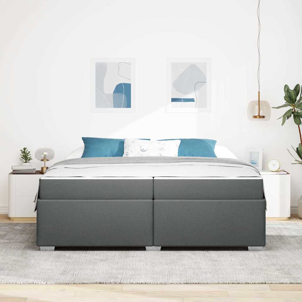 Cadre de lit avec matelas Gris foncé 200 x 200 cm tissu