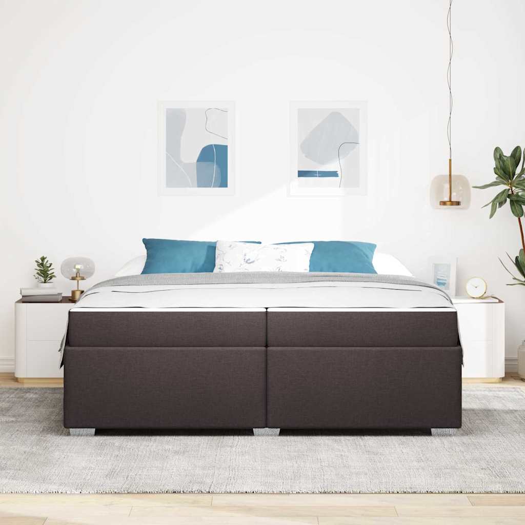 Cadre de lit avec matelas Marron foncé 200 x 200 cm tissu