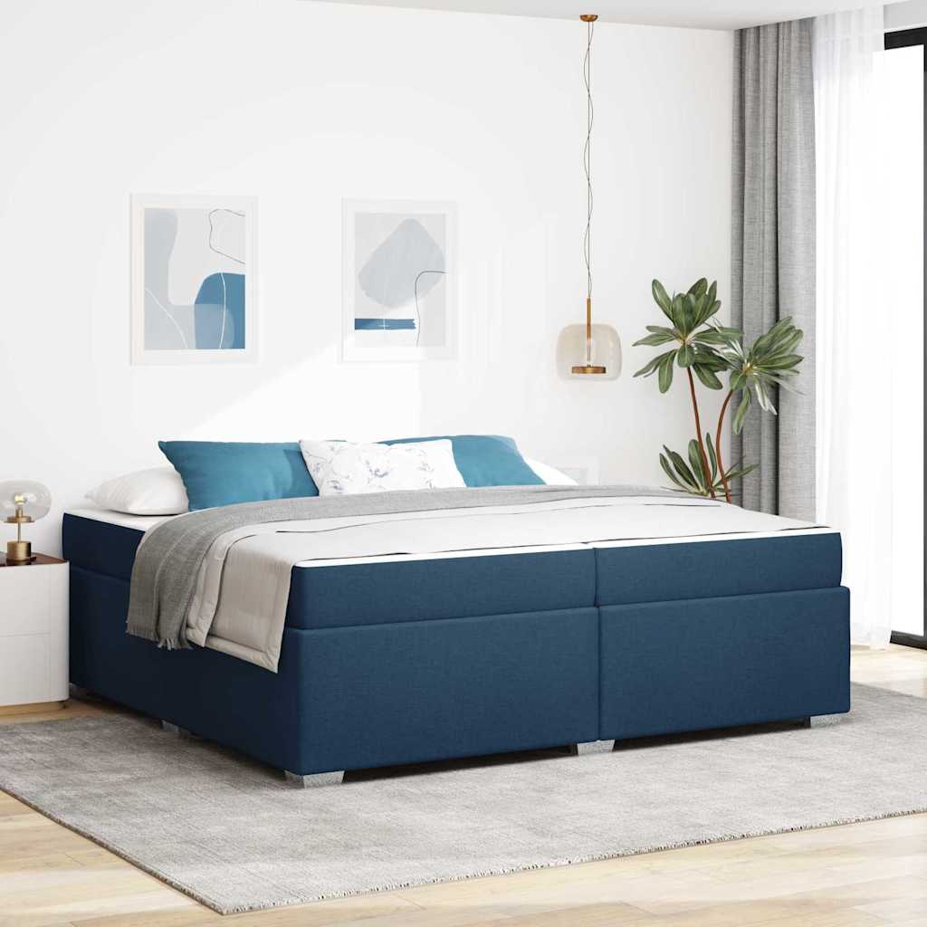 Cadre de lit avec matelas Bleu 200 x 200 cm tissu - XIOS