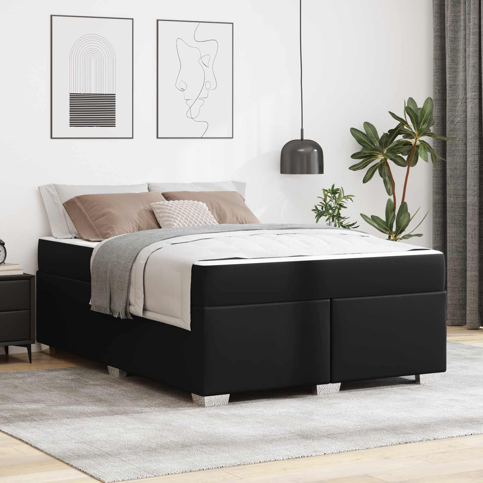 Cadre de lit avec matelas Noir 160 x 200 cm tissu - XIOS
