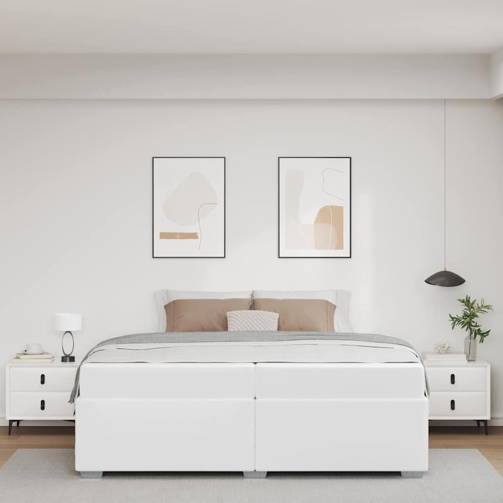 Cadre de lit avec matelas Blanc 200 x 200 cm tissu