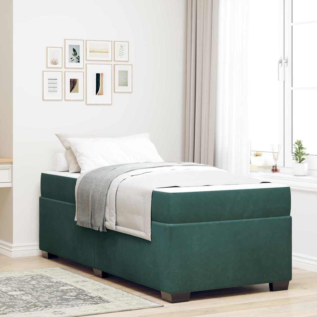 Cadre de lit avec matelas Vert foncé 90 x 190 cm tissu