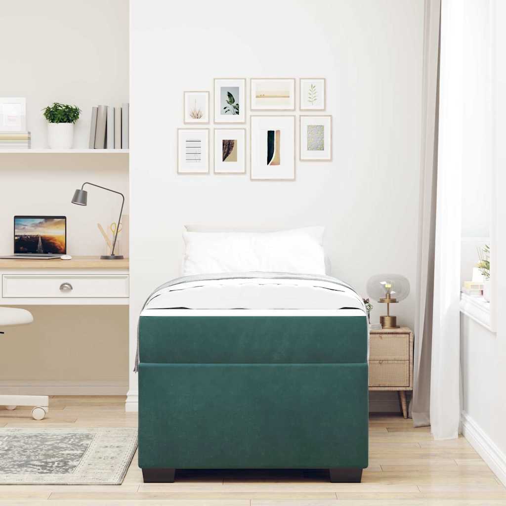 Cadre de lit avec matelas Vert foncé 90 x 190 cm tissu